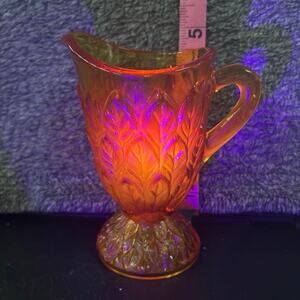 MCM UV Reactive Orange Small Pitcher Pressed Glass Kanawha